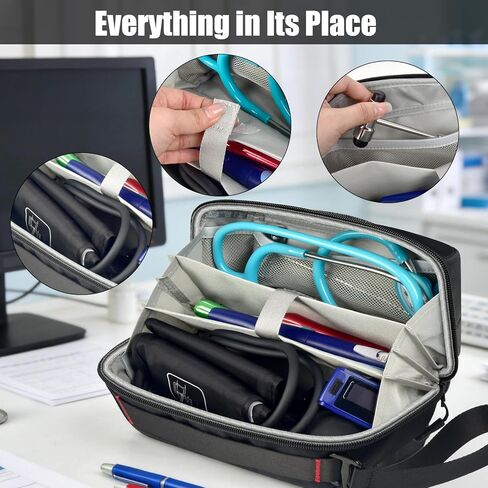 حالة سماعة الطبيب | حقيبة الكفة لضغط الدم | منظم طبي للممرضات والأطباء، يحمل لـ 3M Littmann/لأجهزة MDF وسماعات الطبيب وملحقات Penlight | الكل في واحد حقيبة سفر مدرسية للتمريض in Kuwait