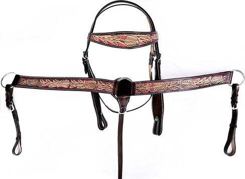 مجموعة Hulara من الجلد البرتقالي المحبب العلوي واللجام الغربي وطوق الصدر، مجموعة تثبيت الرأس وياقة الصدر الغربية، طوق صدر الحصان، مجموعات اللجام الغربي، حامل رأس الحصان وطوق الثدي in Kuwait