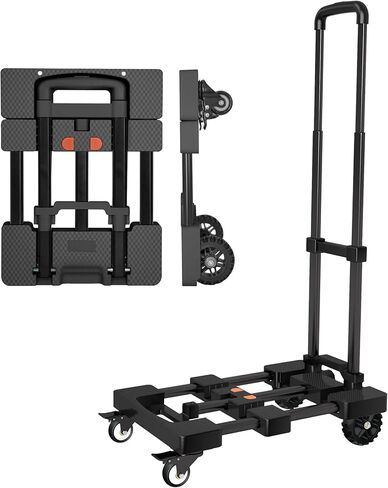 شاحنة يدوية شديدة التحمل بسعة 500 رطل مع مقبض قابل للسحب بلمسة واحدة ولوحة قابلة للتمديد، عربة دوللي محمولة قابلة للطي مع 4 عجلات مع مكابح عربة أمتعة قابلة للطي للسفر/الاستخدام المنزلي، أسود in Kuwait