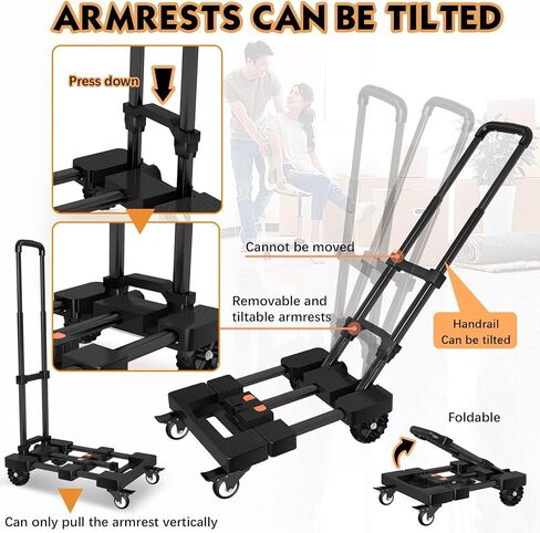 شاحنة يدوية شديدة التحمل بسعة 500 رطل مع مقبض قابل للسحب بلمسة واحدة ولوحة قابلة للتمديد، عربة دوللي محمولة قابلة للطي مع 4 عجلات مع مكابح عربة أمتعة قابلة للطي للسفر/الاستخدام المنزلي، أسود in Kuwait