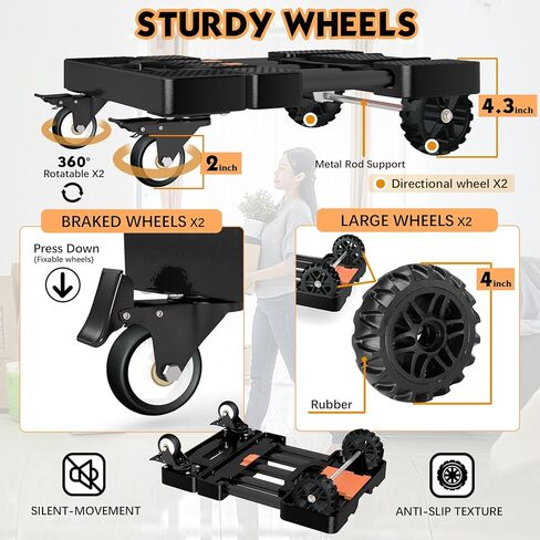 شاحنة يدوية شديدة التحمل بسعة 500 رطل مع مقبض قابل للسحب بلمسة واحدة ولوحة قابلة للتمديد، عربة دوللي محمولة قابلة للطي مع 4 عجلات مع مكابح عربة أمتعة قابلة للطي للسفر/الاستخدام المنزلي، أسود in Kuwait