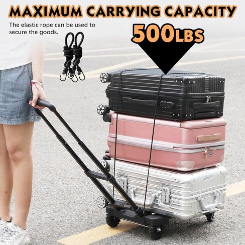 شاحنة يدوية شديدة التحمل بسعة 500 رطل مع مقبض قابل للسحب بلمسة واحدة ولوحة قابلة للتمديد، عربة دوللي محمولة قابلة للطي مع 4 عجلات مع مكابح عربة أمتعة قابلة للطي للسفر/الاستخدام المنزلي، أسود in Kuwait