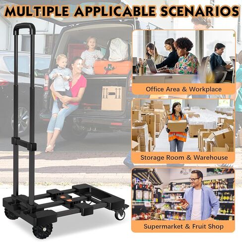 شاحنة يدوية شديدة التحمل بسعة 500 رطل مع مقبض قابل للسحب بلمسة واحدة ولوحة قابلة للتمديد، عربة دوللي محمولة قابلة للطي مع 4 عجلات مع مكابح عربة أمتعة قابلة للطي للسفر/الاستخدام المنزلي، أسود in Kuwait