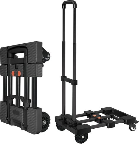 شاحنة يدوية شديدة التحمل بسعة 500 رطل مع مقبض قابل للسحب بلمسة واحدة ولوحة قابلة للتمديد، عربة دوللي محمولة قابلة للطي مع 4 عجلات مع مكابح عربة أمتعة قابلة للطي للسفر/الاستخدام المنزلي، أسود in Kuwait