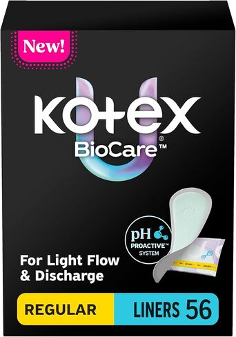 Kotex BioCare Daily Liners, Wrapped, Light Absorbency, Regular Length, 56 Count (Packaging May Vary) in Kuwait