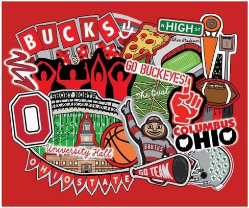 Ohio State 36" Doodle Panel in Scarlet & Gray Cotton by Sykel Enterprises in Saudi Arabia
