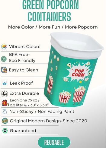 MIX 4 pcs Reusable Plastic Popcorn Containers/Popcorn Bowls Set for Movie Theater Night - Easy to Clean - (BPA Free) (2 Red and 1 Green and 1Yellow Color) in Saudi Arabia