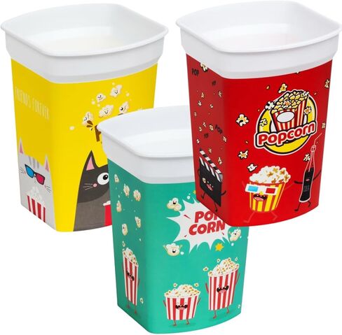 MIX 4 pcs Reusable Plastic Popcorn Containers/Popcorn Bowls Set for Movie Theater Night - Easy to Clean - (BPA Free) (2 Red and 1 Green and 1Yellow Color) in Saudi Arabia