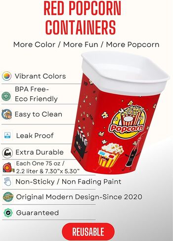 MIX 4 pcs Reusable Plastic Popcorn Containers/Popcorn Bowls Set for Movie Theater Night - Easy to Clean - (BPA Free) (2 Red and 1 Green and 1Yellow Color) in Saudi Arabia