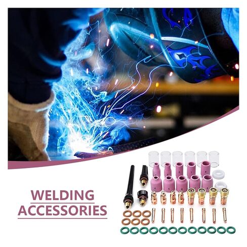 55 قطعة مجموعة ملحقات شعلة اللحام فوهة الألومينا عدسة غاز قصيرة 10 كوب لفوهة أدوات WP-17/18/26 in Kuwait