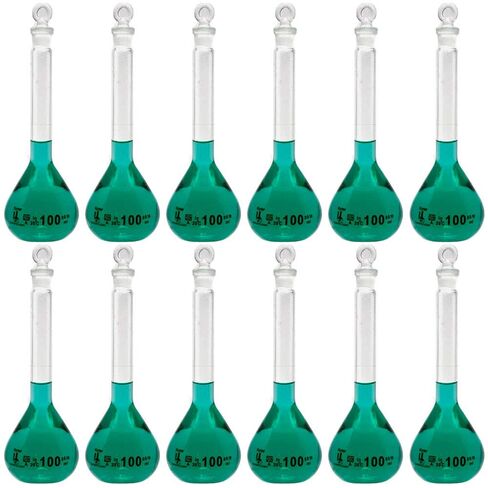 100ml Volumetric Flask, 3.3 Boro Glass, Class A, Ground Stopper, Karter Scientific 213W13 (Case of 12) in Kuwait