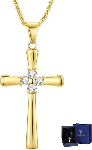 Gold Moissanite Cross Necklace for Women Wife in Light-Up Gift Box - Christian Chain Jewelry with Love Card, Her Shinning Anniversary Birthday Gifts for Wife Girlfriend, Womens Cross Jewelry (18K Gold Plated) in Kuwait