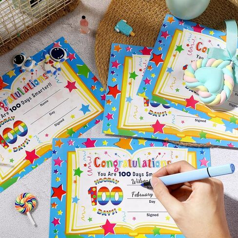 40 Pieces 100th Day of School Award Certificates, Colorful Happy 100th Day of School 100 Days Classroom Activities Certificate for Kids Kindergarten Preschool Primary High School Party (Fresh Style) in Kuwait