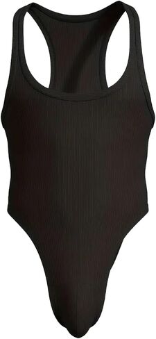 ملابس داخلية للتنحيف مضلعة للرجال من MIZOK، بدلة قطعة واحدة مضغوطة من الخلف، ملابس تحتية للمصارعة، أسود S in Kuwait