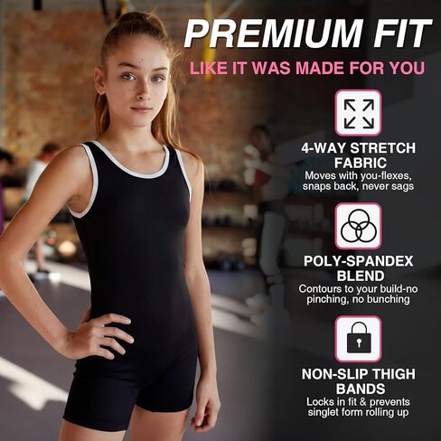 2 Pcs Youth Wrestling Singlet, Full-coverage Standard Wrestling Singlet for Youth Girls Aged 7-9 and 4'3"-4'7" Tall, Breathable Stretchable Fabric for Training Gymnastics, Black & Rose Pink(L) in Saudi Arabia