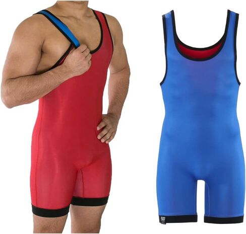Matman USA The Standard Reversible Men's & Boy's Wrestling Singlet Freestyle Greco Roman Folkstyle Royal/Red - Made in U.S.A. in Kuwait