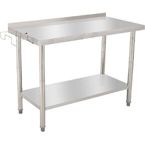 Heavy Duty Stainless Steel Work Table for Kitchen – 48 x 24 x 35 Inch Prep Table with Adjustable Undershelf, Removable Waste Rack, Side Hooks, Galvanized Legs, Wheels – Ideal for Restaurant, in Kuwait