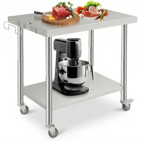 Heavy Duty Stainless Steel Brewing Work Table – 36x24x35 inch, Double-Layer, Wheels, Removable Waste Rack, Adjustable Undershelf, Straight Edge, No Backsplash – Perfect for Restaurant, Bar, in Kuwait