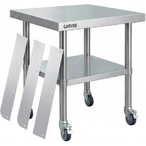 طاولة عمل من الفولاذ المقاوم للصدأ شديدة التحمل مقاس 24 × 24 بوصة مع سبلاش خلفي قابل للفصل من 3 جوانب، رف سفلي قابل للتعديل، عجلات قفل، طاولة إعداد تجارية للمطعم، المطبخ، المرآب in Kuwait