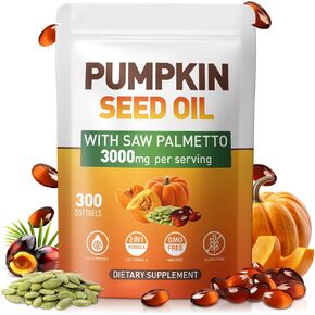 كبسولات زيت بذور اليقطين - زيت بكر نقي معصور على البارد، وأحماض دهنية أساسية وستيرولات نباتية | 300 كبسولة | يدعم صحة الشعر والمثانة البولية والبروستاتا | غير معدل وراثيًا in Kuwait