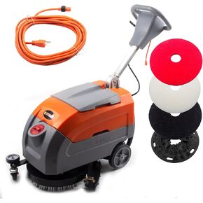Sunmax RT35AC Electric Walk-Behind Floor Scrubber, 17-Inch Brush, Dual Tank System, Orange/Gray, 110V Commercial Floor Cleaning Machine with 26ft Cable in Kuwait