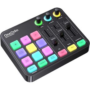 خلاط صوت للألعاب OneOdio Solocaster - واجهة 5 قنوات مع طاقة فانتوم 48 فولت، بلوتوث، إضاءة RGB، 3.5 مم/XLR/USB C، للمبتدئين في البث/البودكاست/الكاريوكي على الكمبيوتر الشخصي، ماك، الهاتف المحمول in Kuwait