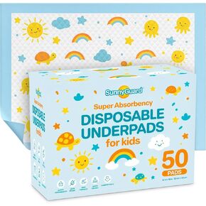 SunnyGuard Disposable Changing Pads for Baby 13 x 18 Inches, 50 Diaper Changing Pad with Unique Design & 6 Layers of Protection for Nursery Use, Travel Changes & Pee Pad Protection, 33 x 46 CM in Saudi Arabia