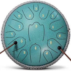 Steel Tongue Drum, Rain Drum for Outside,12 Inches 15 Notes Musical Instruments, D Major Percussion Instrument with Soft Bag, Music Book and 2 Mallets for Meditation or Yoga(green, 12inches) in Kuwait