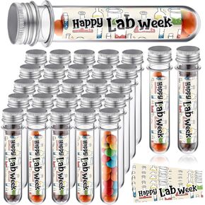 25 Set Lab Week Gifts Bulk Science Party Favors 45ml Plastic Test Tube with Cap Happy Lab Week Sticker 25x140mm Clear Test Tube for Candy Storage Laboratory Student Science Party Decoration in Kuwait