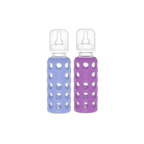 Lifefactory Glass Baby Bottles with Silicone Protection - 2-Pack, 9 oz Bottles, Cobalt Blue & Raspberry in Kuwait