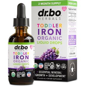 Iron Supplement for Toddlers & Kids - Organic Liquid Iron Drops for Kids, Toddler, Baby, Infant, Toddlers Supplements Ages 1-3 - Organic Vegan Toddler Liquid Drops Supplement, Gluten Free, Non-GMO 2oz in Kuwait
