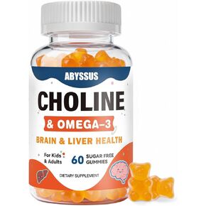 علكات الكولين من أبيسوس للأطفال والكبار، مكملات بيتارترات الكولين الخالية من السكر مع الطحالب أوميجا 3 DHA EPA وB6 B12 النشط، دعم الدماغ والكبد، نباتي، 60 قطعة in Kuwait