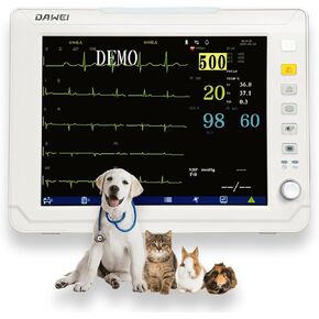 DAWEI 12.1" Veterinary Vital Signs Monitor for Pets, Veterinary Monitor for Animal ECG, SpO2, Blood Pressure, Respiration & Temperature Monitoring for Dog, Cat and Small Animals in Kuwait