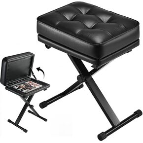 Adjustable Piano Bench with Storage - Keyboard Stool with 3-Level Height,Thicked Comfortable Padded Seat & Foldable X-Frame,Keyboard Bench with Non-Slip Feets, Sturdy Support for Kids & Adults (Black) in Kuwait