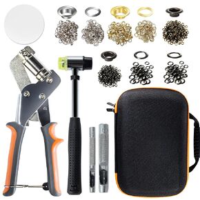 Stainless Steel Grommet Kit (3/8 and 1/4) Includes a Hammer and Bag and 200 10mm and 300 6mm Grommets. Eyelet and Grommet Tool Kit for DIY Tarp Leather Ring Repair and Installation. in Kuwait