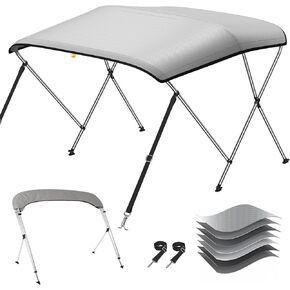 KAKIT Bimini Top للقوارب، مظلة قارب أكسفورد شديدة التحمل 7 طبقات 1200D مع أعمدة دعم وحذاء تخزين (3 أقواس 6'L × 46 بوصة ارتفاع × 61 بوصة - 66 بوصة عرض، رمادي) in Kuwait