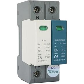 1 + NPE Surge Protector 20KA-40KA، AC 220V 230V AC 275V House، تركيب السكك الحديدية Din Arrester (2Pole) in Saudi Arabia