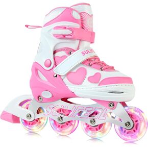 SULIFEEL Love Hearts 4 Size Adjustable Kids Inline Skates for Girls with Fluffy Pom Light Up Wheels Ages 3-12 Girls Birthday Gift for Indoor Outdoor Sports in Kuwait