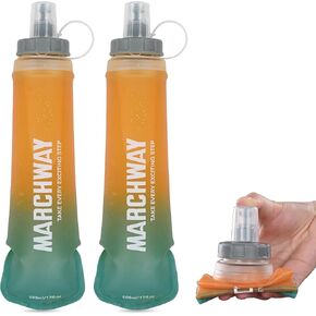 MARCHWAY Soft Hydration Flask with Wide Mouth, 300ml/500ml Collapsible TPU Water Bottle, Leakproof Portable Flexible for Running, Hiking, Cycling, Climbing, Gym, Travel (2pcs Orange-Green 500ml) in Kuwait