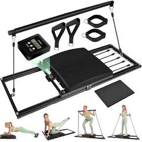 Pilates Board, Foldable Pilates Reformer Set, Multi-Purpose Iron Extended Pilate Equipment, 7-in-1 Pilate Machines for Home Use, with Pilates Bar, Resistance Bands in Kuwait