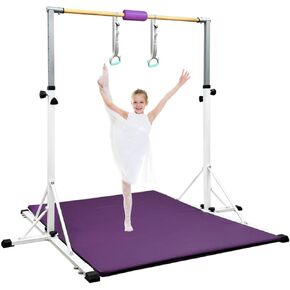 86 قضيب جمباز يورك للأطفال من عمر 3 إلى 20 عامًا، طول قاعدة 5 أقدام، ارتفاع قابل للتعديل من 42 بوصة إلى 63 بوصة، شريط أفقي، شريط كيب للاعبي الجمباز، معدات تدريب الجمباز للمنزل، مركز الصالة الرياضية (بار وحصيرة، أبيض) in Kuwait