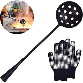 مقشدة صب مع قفازات مضادة للانزلاق - مغرفة مقشدة فولاذية مقاس 3.9 بوصة بمقبض مقاس 16.5 بوصة للزنك والسبائك المعدنية، أداة قشط معدنية منصهرة للمسبك والصب in Kuwait