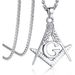 Bandmax Mens Pendant Necklace Stainless Steel Masonic Necklace for Men Freemason Pendants with 22" Spiga Chain Masonic Gifts for Father Husband in Kuwait