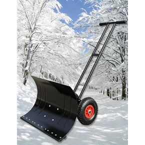 أداة دفع الثلج متعددة الأغراض من ELEFOCUS مع عجلات، شفرة من الفولاذ الكربوني قابلة للتعديل ومقبض مزدوج للثلج وحصاد الحبوب (100x43 سم/39x17 بوصة) in Kuwait