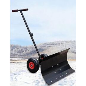 مجرفة الثلج من ELEFOCUS بعجلات، دافعة ثلج فولاذية، مقبض قابل للتعديل من 5 مستويات، شفرة مجلفنة مع 5 زوايا للممرات الجانبية (75 × 35 سم / 29 × 14 بوصة) in Kuwait