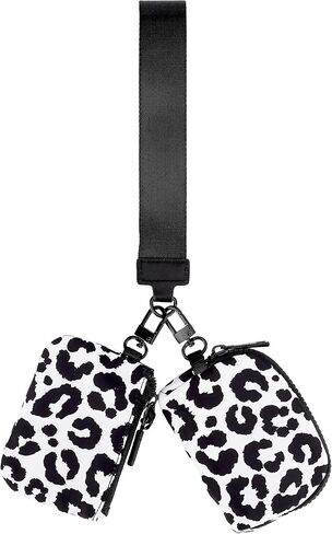 Wrist Keychain Mini Wallet for Women, Leopard Zip Around Wristlet Wallet, Detachable Dual Coin Purse, Brown in Kuwait