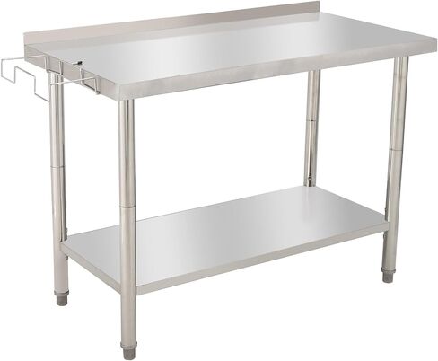 Heavy Duty Stainless Steel Work Table for Kitchen – 48 x 24 x 35 Inch Prep Table with Adjustable Undershelf, Removable Waste Rack, Side Hooks, Galvanized Legs, Wheels – Ideal for Restaurant, in Kuwait