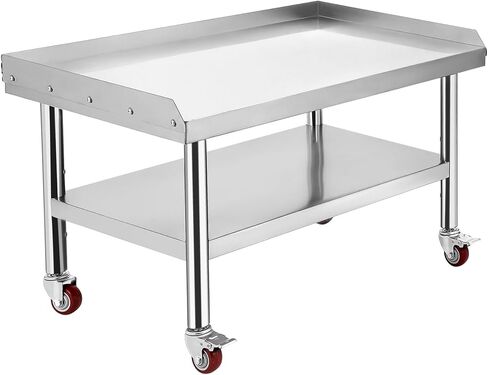 Heavy Duty 36"x30" Stainless Steel Grill Stand Table – 1000 lbs Top Shelf, Adjustable Height Legs, 2" Edge Baffle, NSF Certified, with Wheels – Ideal for Restaurant, Kitchen, Hotel, Home in Saudi Arabia