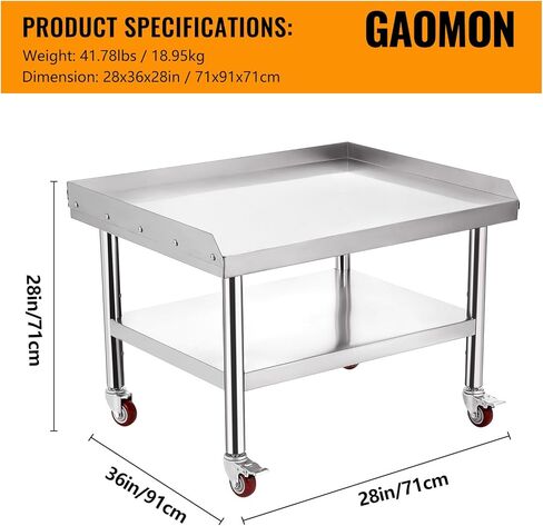 Heavy Duty 36"x30" Stainless Steel Grill Stand Table – 1000 lbs Top Shelf, Adjustable Height Legs, 2" Edge Baffle, NSF Certified, with Wheels – Ideal for Restaurant, Kitchen, Hotel, Home in Saudi Arabia