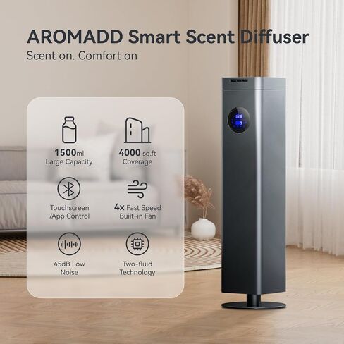 ماكينة هواء برائحة 1500 مل من Aromadd للمنزل، تغطية 4000 قدم مربع، موزع بدون ماء، موزع روائح الزيوت العطرية، موزع روائح الفنادق، بخاخات الهواء البارد لغرفة كبيرة في مكتب الفندق (رمادي تيتانيوم) in Kuwait